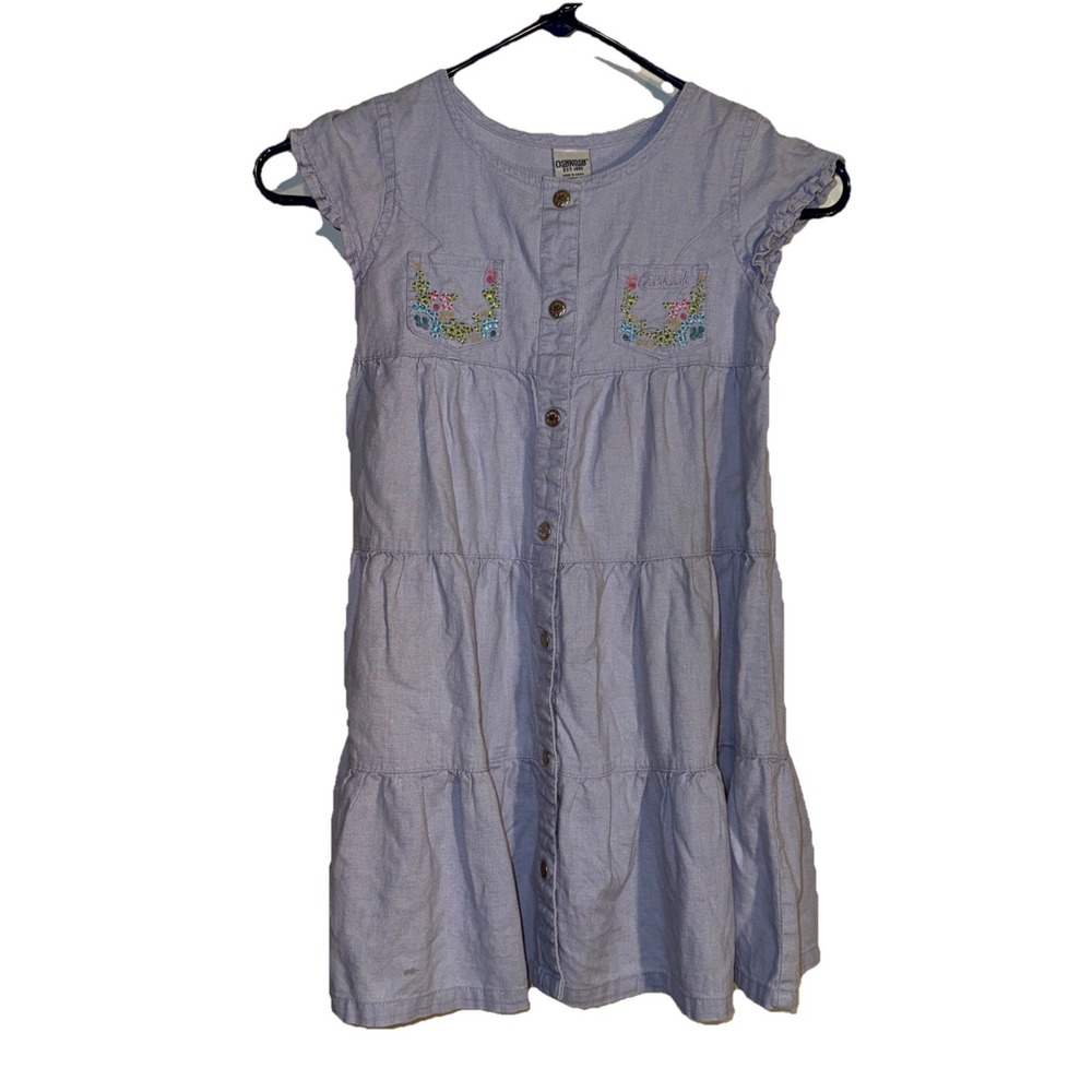 OshKosh‎ Girls Lavender Tiered Dress Embroidered Flowers Cottagecore Size 6/6X
